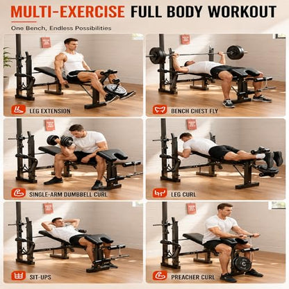 Adjustable Weight Bench, Foldable Flat Incline Decline Workout Bench & All-in-One Home Gym Training Station, Multi-Style & Weight Capacity Optional for Full Body Strength Training