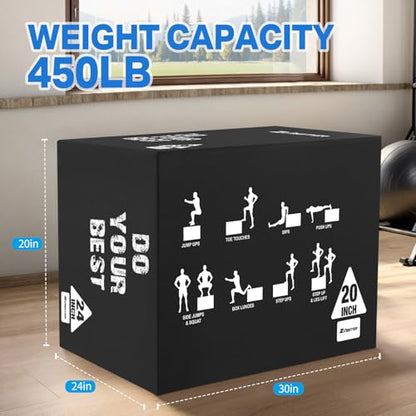 Zoomster 3-in-1 Foam Plyometric Jump Box for Home Gym Jump Training, HIIT, MMA, Weighted Stepup, Push Press and Strength Training