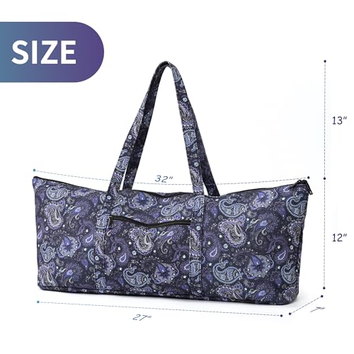 | Yoga Mat Bag | Large Yoga Mat Carrier with Wet Pocket | Yoga Gifts | Gym Tote Bag for Women - color: Tote-Blue Cashew Flower