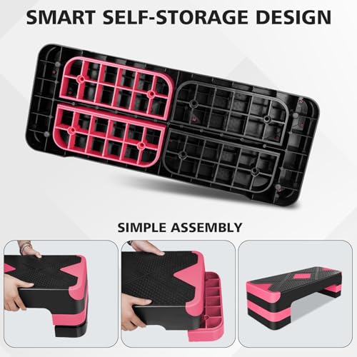 27" Exercise Workout Aerobic Step Platform Trainer, Adjustable Fitness 4-6-8in Exercise Stepper Workout with 4 Risers, Aerobics Stepper Workout Stepper for Home Gym Cardio Strength & Training
