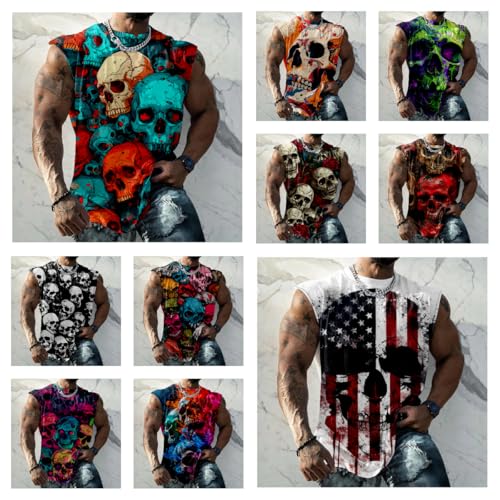 domirica Graphic Tank Tops Men Skull Printed Sleeveless Summer Oversized Loose Gym Workout Breathable Sportswear