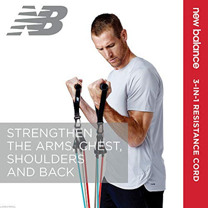 New Balance Resistance Band with Handles | 3-in-1 Exercise Cord Kit Interchangeable Cables (Light, Medium, Heavy) - Comfort Grip Foam Handles