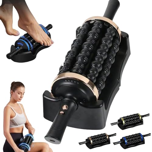 Electric Rolling Percussive Massager, Electric Fascia Roller Massager with Hands-Free Base, Rechargeable Fascia Roller for Back, Legs, Feet, Deep Tissue Muscle Recovery (Rose Gold) - color: Rose Gold