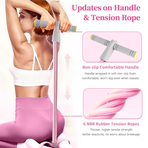Pedal Resistance Bands with Handles, Durable 6-Tubes Multifunction Pedal Resistance Band, Natural Rubber Foot Pedal Resistance Bands, Fitness Resistance Bands for Abdomen, Waist, Arm, Leg - color: Pink