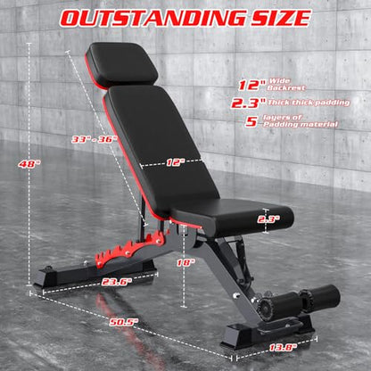 1200LBS Adjustable Weight Bench Press, Heavy-duty Workout Bench for Home Gym, Extra Headrest, Incline Decline strength Training Bench Press for Full Body Workout Extrem Stable