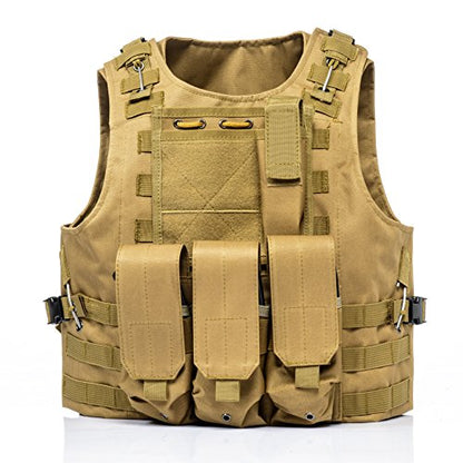 Trainning Tactical Airsoft Paintball Combat Swat Assault Army Shooting Hunting Outdoor Molle Police Vest - color: Tan-a