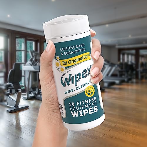 Wipex Fitness Equipment Wipes - EWG Verified - 50 Ct Original Natural Plant Based Gym Wipes for Equipment, Clean Surfaces at Home or Gym, Use as a Yoga Mat Cleaner, Lemongrass, Eucalyptus & Vinegar