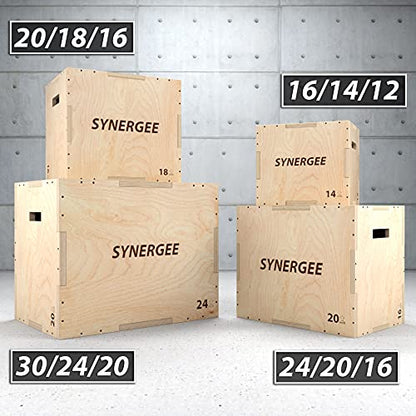 Synergee 3 in 1 Wood Plyometric Box for Jump Training and Conditioning. All in One Jump Trainer. Sizes 30/24/20, 24/20/16, 20/18/16, 16/14/12 - color: Wood Plyo - 24/20/16