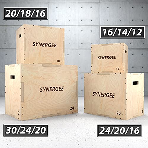 Synergee 3 in 1 Wood Plyometric Box for Jump Training and Conditioning. All in One Jump Trainer. Sizes 30/24/20, 24/20/16, 20/18/16, 16/14/12 - color: Wood Plyo - 24/20/16