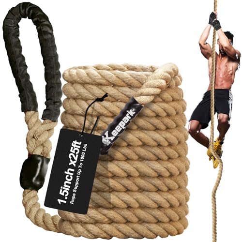 Climbing Rope Gym Exercise Ropes - 1.5 Inch Diameter 10FT 15FT 20FT 25FT 30FT 35FT 40FT 50FT Climb Rope for Fitness & Strength Training, Workout Climbing Rope for Adults Home Indoor or Outdoor - style: 1.5 Inch-25ft