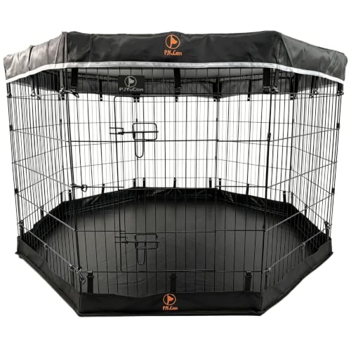 PJYuCien Puppy Playpen with Top Cover & Bottom Pad, 8 Panels 36" H, Black - color: Black, size: Medium Pen: 36-Inch High