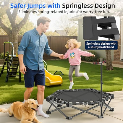 Mini Fitness Trampoline with Adjustable Handle Bar, Black, Indoor Exercise Rebounder for Kids, Foldable Frame