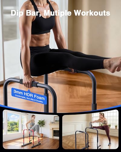 2026 Upgrade Adjustable 2-in-1 Dip Bar Station & Push Up Bars for Home Gym Calisthenics Equipment Parallel Bars with 420LB Stable Design, Functional Heavy Dip Stand,Black - color: Black