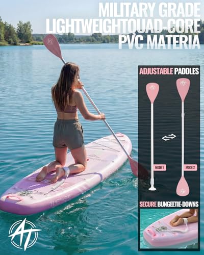 11'6"x35" Inflatable Paddle Board, 450lbs Extra Wide Stand Up Paddleboard for Adults with Premium SUP Accessories Kit & Backpack, Blow Up Kayak Non-Slip Stable Deck Boat for Yoga Fishing Surf - style: Gradient pink/kayak seat