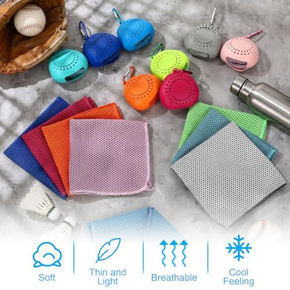 Peryiter 20 Pack Cooling Towels with Circle EVA Carry Cases Cooling Towels - size: 35 x 12 Inch, style: Circle Eva