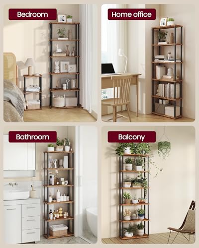 VASAGLE 6-Tier Shelf, Storage Shelves, Bookcase with Shelves, Living Room - color: Rustic Brown + Ink Black, size: 6 Tiers (23.6"W)