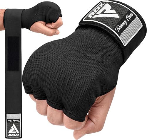 RDX Gel Boxing Hand Wraps Inner Gloves Men Women, Quick 100cm Long Wrist Straps, Elasticated Padded Fist Under Mitts Protection, Muay Thai MMA Kickboxing Martial Arts - color: Black, size: X-Large