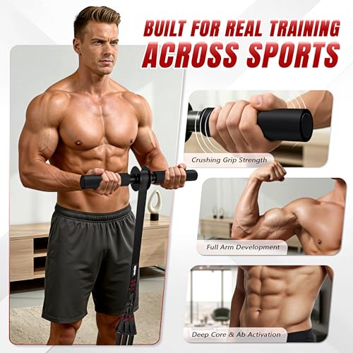 Forearm Strengthener & Wrist Roller, No Weights Needed Forearm Trainer with 3 Adjustable Resistance Bands (55/65/75 lbs), 2-in-1 Handle & Door Anchor for Arm Workout, Grip Strength & Muscle Building
