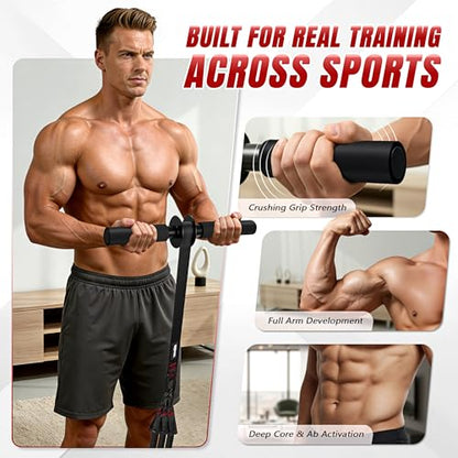 Forearm Strengthener & Wrist Roller, No Weights Needed Forearm Trainer with 3 Adjustable Resistance Bands (55/65/75 lbs), 2-in-1 Handle & Door Anchor for Arm Workout, Grip Strength & Muscle Building