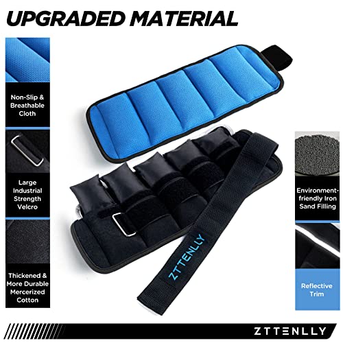 Adjustable Ankle Weights 1-5/10/15/20LBS Pair with Carry Bag - Breathable Fabrics, Reflective Trim - Strength Training Leg Wrist Arm Ankle Walking Weights Sets for Women Men Kids - color: Blue, size: 10 lbs Pair (5 lbs Each)