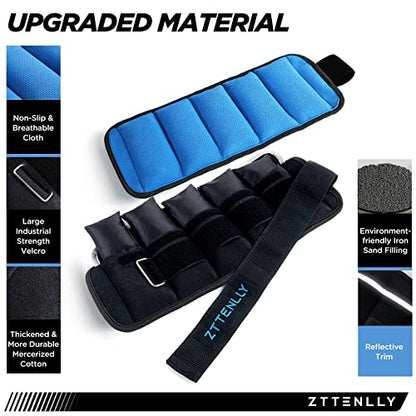 Adjustable Ankle Weights 1-5/10/15/20LBS Pair with Carry Bag - Breathable Fabrics, Reflective Trim - Strength Training Leg Wrist Arm Ankle Walking Weights Sets for Women Men Kids - color: Blue, size: 10 lbs Pair (5 lbs Each)