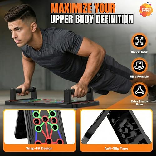 Push Up Board Fitness, Foldable 21-in-1 Pushup bar Home Workout Equipment – Multi-Functional Push Up Bar with Handles, Resistance Bands, Sliding Discs & Carry Bag – Heavy-Duty 330 lbs