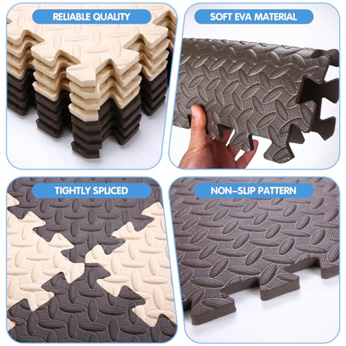 Foam Play Mat, EVA Non-Toxic Interlocking Floor Mats - color: Beige/Coffee, size: 16 Pcs/47.2*47.2