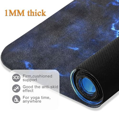 Kigai Travel Yoga Mat 71" x 24" Non Slip Natural Rubber Foldable Exercise Mat Ultra Thin 1.5mm Lightweight for Fitness, Pilates & Home Workout, Blue Lightning