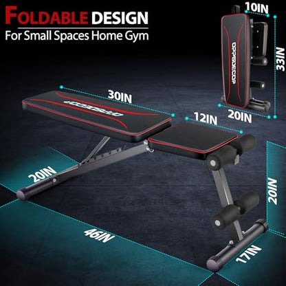 OPPSDECOR Adjustable Basic Weight Bench, Foldable Workout Benches for Home Gym, 8 Backrest Position Exercise Bench for Strength Training, Upgraded Thickened Steel Support Max Capacity 660LBS