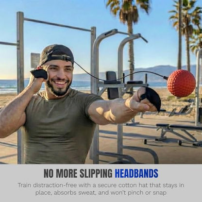 Reflex Ball Hat Kit for Boxing – 2 Speed Levels, Click-to-Adjust Metal Lock & Knuckle Guards | Cotton Hat Punch Ball Set for Reaction Time, Speed & Coordination Training | PunchLab App Compatible