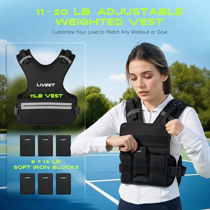 Weighted Vest, 8-14lb/9-15lb/11-20lb/20-32lb Silicone Soft Iron Adjustable Weight Vest for Women Men with 6 Removable Blocks, Shoulder & Waist Adjustable Workout Vest for Training Walking Yoga - size: 11-20lbs