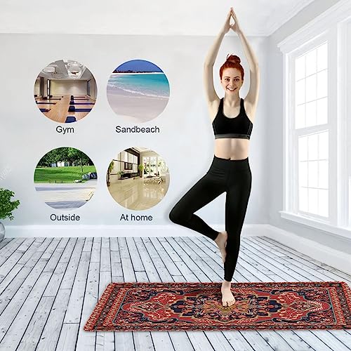 Kigai Travel Yoga Mat 71" x 24" Non Slip Natural Rubber Foldable Exercise Mat Ultra Thin 1.5mm Lightweight for Fitness, Pilates & Home Workout, Persian Design