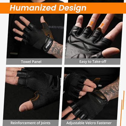 ATERCEL Premium Leather Workout Gloves, Ideal for Men and Women, Suitable for Weightlifting, Gym, Cycling - size: X-Small