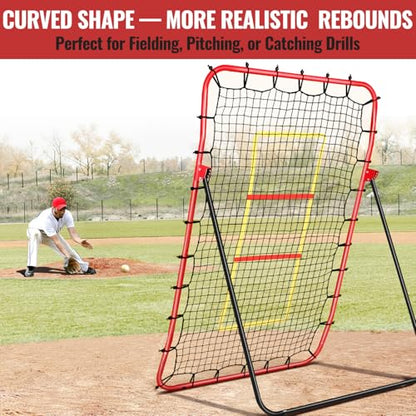Baseball Rebounders + Pitchback Net,Adjustable 5 Angle Pitch Return Trainer for Fielding,Pitching & Catch Practice,Rebound Net with 3 Targets Simulate Grounders, Line Drives,Fly Balls for All Players
