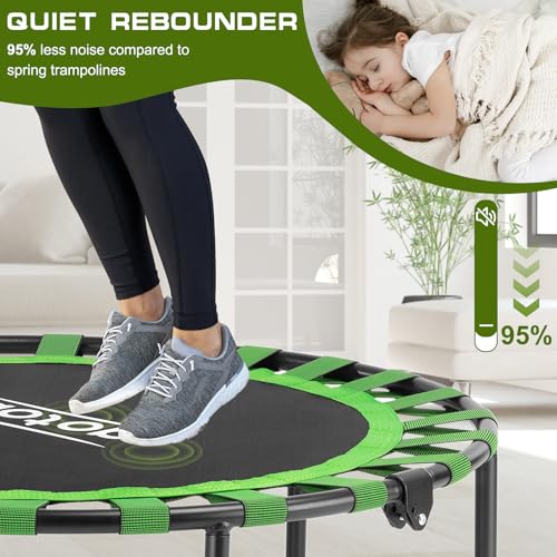 40/48" Fitness Trampoline for Adult, Max Load 450 LBS, Foldable Mini Trampoline with Durable Bungees,Small Rebounder Exercise Trampoline with Bar for Workout for Quiet & Safely Cushioned Bounce