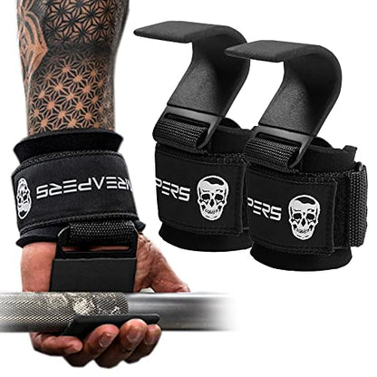 Gymreapers Weight Lifting Hooks (Pair), Heavy Duty Power Wrist Straps Hand Grip Support For Deadlifts, Pull Ups, Shrugs - Gym Gloves For Men and Women
