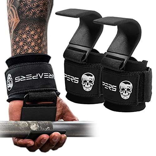 Gymreapers Weight Lifting Hooks (Pair), Heavy Duty Power Wrist Straps Hand Grip Support For Deadlifts, Pull Ups, Shrugs - Gym Gloves For Men and Women - color: Black
