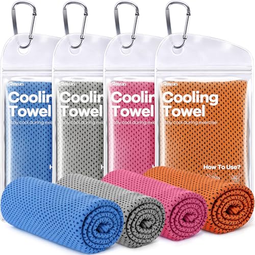 ROXUN 4 Pack Cooling Towels, 40''x12'' Soft Breathable Chilly Neck Ice Towel for Workout Running Golf Gray+Blue+Pink+Orange - color: Gray+blue+pink+orange