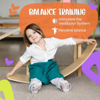 Ultimate Wooden Wobble Balance Board for Kids by bagacootha – Wooden Toddler Toys & Kids Rocker for Endless Play & Imagination | 32" Wobble Balance Board with Felt Base.
