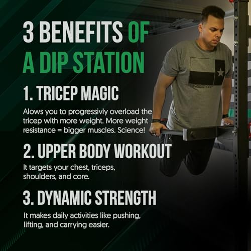 Dip Bar Station For Tricep Dips, Bodyweight Training, Calisthenics, Attaches to 2"x3" Rigs, Cages, Squat Racks with 5/8" Hardware, Angular Bar Layout