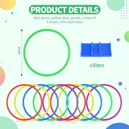 30 Pcs Agility Rings Speed and Agility Training Rings 15" Exercise Speed Circle Jumping Hoops for Training Throwing Equipment (Yellow/Blue/red/Green/Purple)