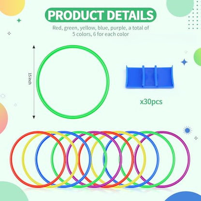 30 Pcs Agility Rings Speed and Agility Training Rings 15" Exercise Speed Circle Jumping Hoops for Training Throwing Equipment (Yellow/Blue/red/Green/Purple)