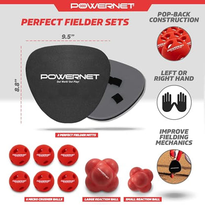 PowerNet Perfect Fielder Sets, Soft Hands Softball Baseball Training Equipment, Improve Transition Time from Glove to Hand, Perfect Fielder Mitt 2-PK, Micro Crushers, Reaction Balls, Foam Tech Balls
