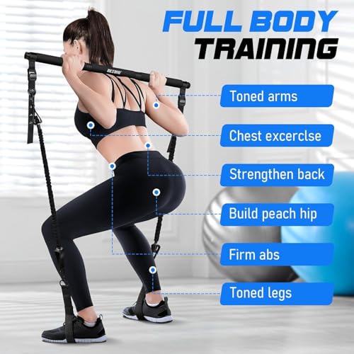 Pilates Bar Kit with Resistance Bands for Working Out, 210lbs Heavy Resistance Bands with Handles, Pilates Equipment with Resistance Band Bar for Men Women, At Home Gym Full Body Workout Equipment