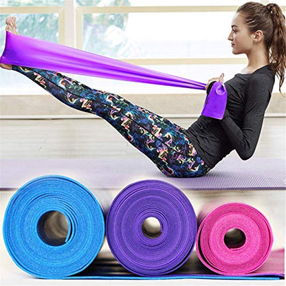 Therapy Flat Resistance Bands Set, Latex Free Flat Elastic Exercise Stretch Bands for Stretching, Flexibility, Pilates, Yoga, Ballet, Gymnastics, Rehab, Workout, Pink, Purple, Blue (3 Pack, 5 FT long) - color: Pink Blue Purple