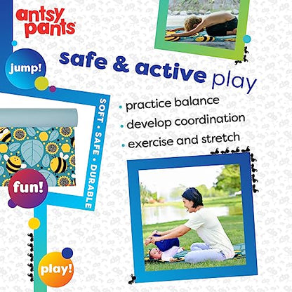 Antsy Pants Kids Yoga Mat - Non-Slip Exercise Mat, 60" x 24", 3mm - color: Yellow Bumble Bees