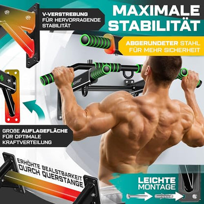 KESSER® 4-in-1 pull-up bar for wall mounting, non-slip handles, additional function for rope rings and punching bags with different grip positions, safe and stable, pull-up bar for home