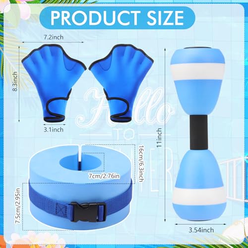 Water Aerobics Set Aquatic Exercise Set Include Water Foam Dumbbell Swim Aquatic Cuffs Ankle Arm Swimming Glove Pool Resistance Weights Pool Fitness Equipment for Training - color: Blue