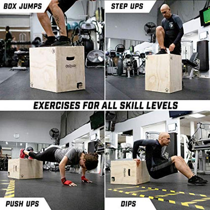 GoSports Fitness 3-in-1 Plyo Jump Box - Small, Standard, or XL - Launch Box Exercises for All Skill Levels