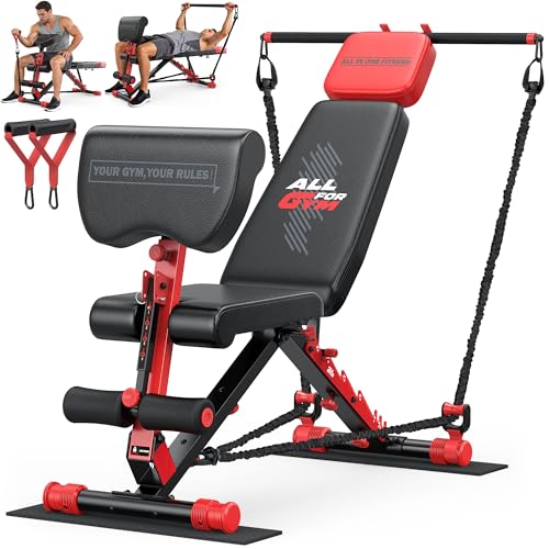 XDDIAS Workout Bench, Foldable Weight Bench with Variable Resistance Training Set, 880LBS Adjustable Bench with Leg Extension, Preacher Curl, Extended Headrest, Incline Decline Flat Bench for Strength Training
